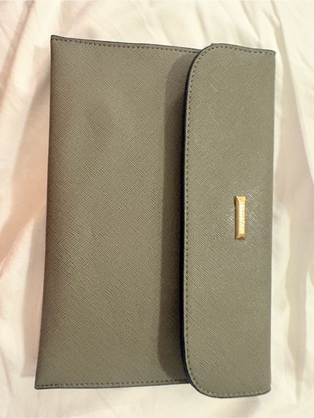 Gray Saffiano Clutch Wallet with Gold Accent